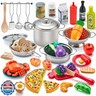 Kidsciety Pretend Play Accessories - 52pc Kids Kitchen Playset with Play Food, Stainless Steel Cookware, Toys Pots and Pans, Toddler Kitchen Set with Cuttable Toy Food - Boys and Girls Gift