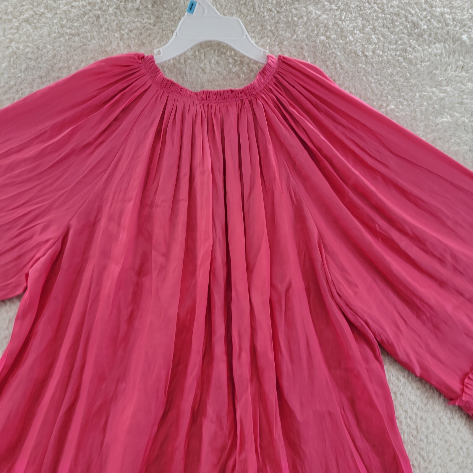 Ramy Brook Maty Balloon Sleeve Top Women's S Bright Pink V-Neck w/ Tie Pullover~ - Picture 11 of 12
