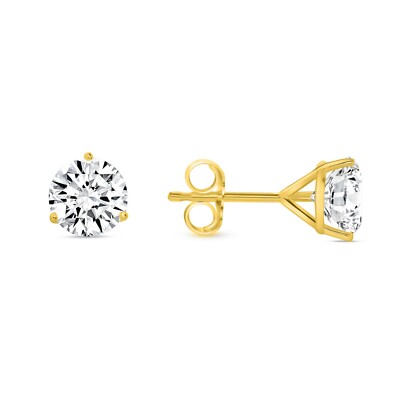 Pre-owned Shine Brite With A Diamond 3.50 Ct Round Cut Earrings Studs Solid 18k Yellow Gold Push Back Martini In White/colorless