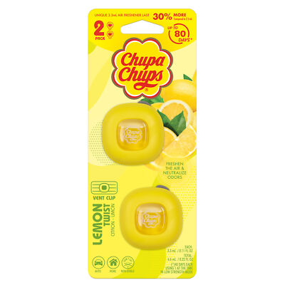 Chupa Chups Lemon Twist Air Freshener Car Clip Vent - 2 Pack
