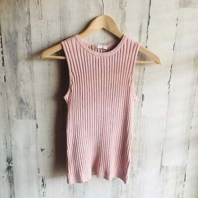 NWOT One Grey Day Cotton Cashmere Blend Sleeveless Top Ribbed Knit Pink Shell XS