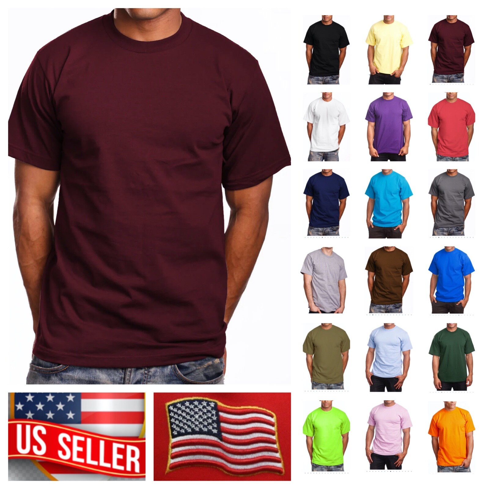 Men T-Shirt Lot MAX HEAVY WEIGHT Crew Neck S-7X  LT-5XLT Big Tall Plain Tee