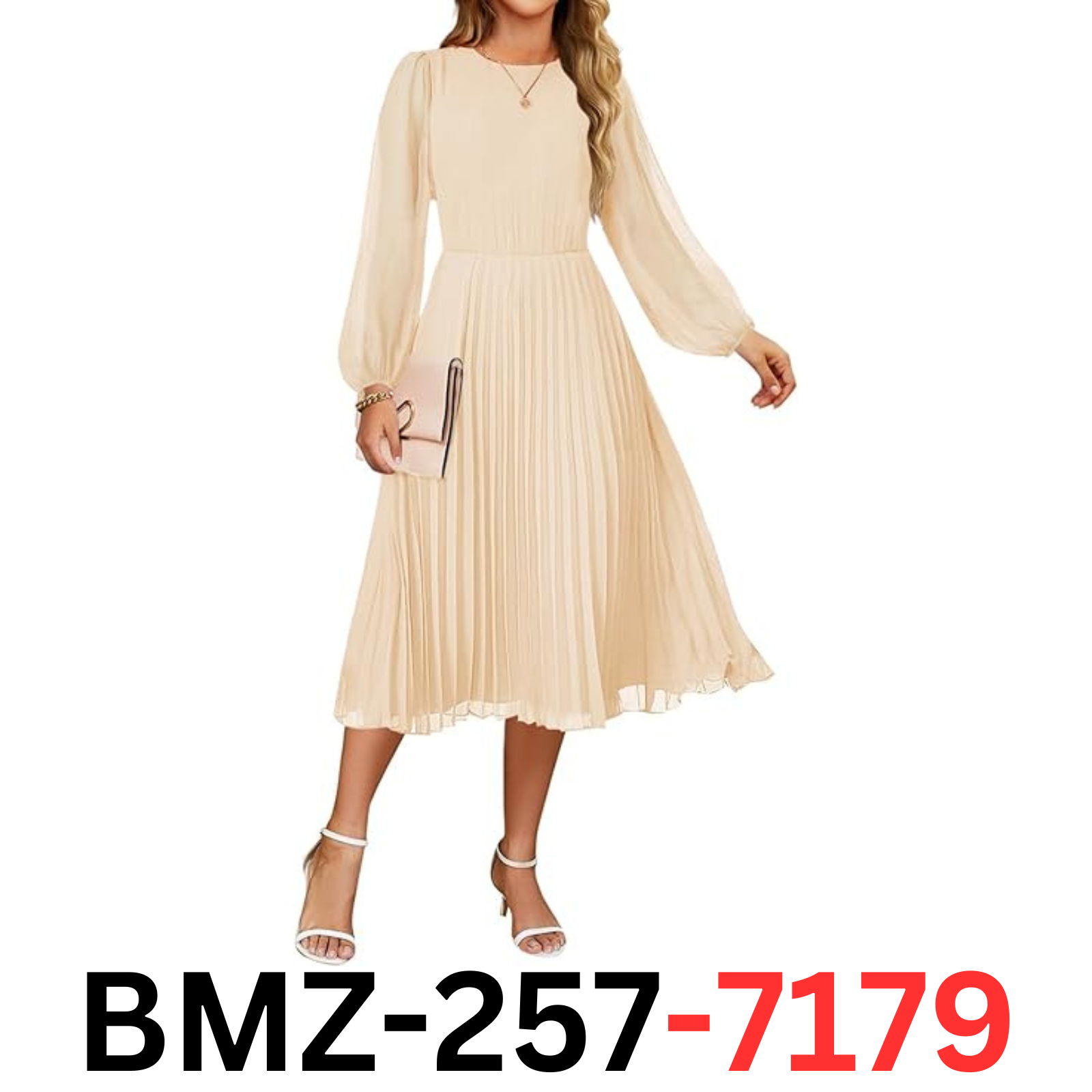 ZESICA Women's Fall Long Sleeve Casual Crewneck Chiffon Swing Pleated Dress, XL
