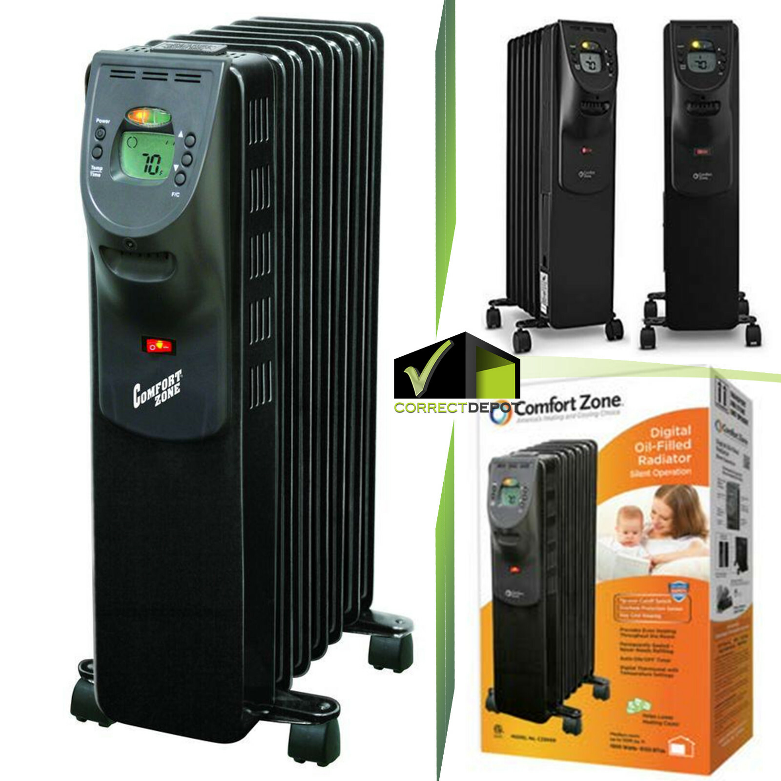 Comfort Zone 900 1500 Watt Digital Oil Filled Radiator Portable