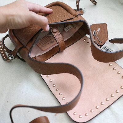 NWT COACH Saddle Rivet Stud Pebbled Leather Dakotah Mini Crossbody Swing Bag NEW NWT COACH Saddle Rivet Stud Pebbled Leather Dakotah Mini Crossbody Swing Bag NEW