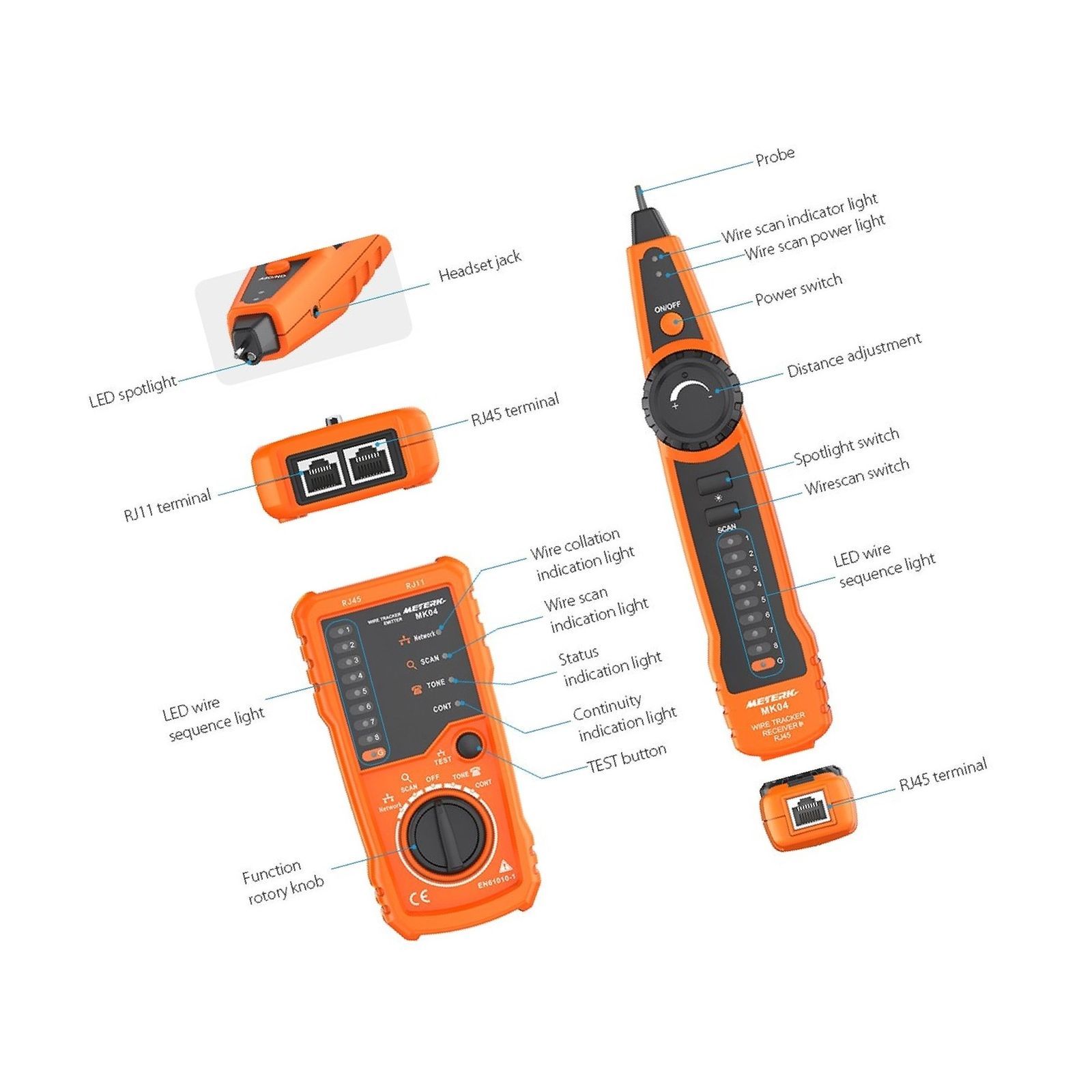 Meterk Wire Tracker RJ11 RJ45 Line Finder Handheld Cable Tester Multifunction...