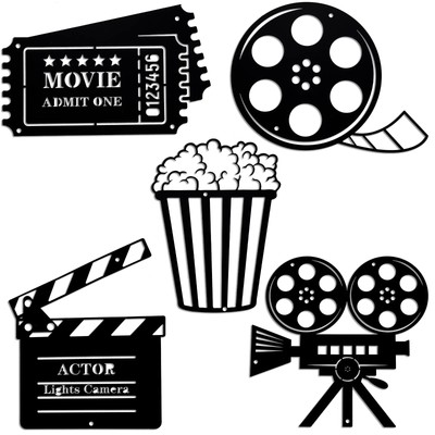Theater Room Decor Cinema and Popcorn Wall Art Metal Movie Reel Wall Sign Home