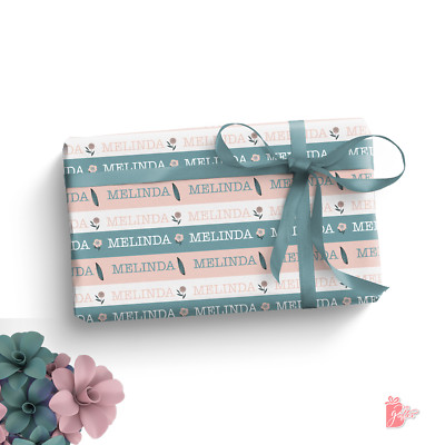 Retro Flower Petals Triple Lines Custom Name on Modern Gift Wrapping Paper