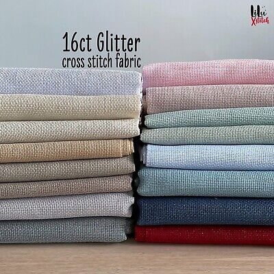 16ct Glitter Cross Stitch Fabric, 16 count spark polyester cotton Aida Evenweave