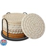Lazebox Coasters Set of 8 for Drinks, Beer, Coffee, Cotton Woven 4 Colors Absorbent Coaster with Holder, Boho Coasters for Home Decor Tabletop Protection Suitable for Kinds of Cups, Coffee