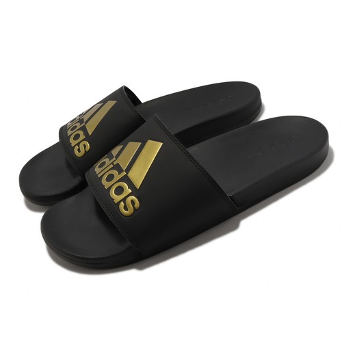 

adidas Adilette Comfort Black Gold Metallic Мужские сандалии унисекс Тапочки GY1946, Черный, Adilette Comfort