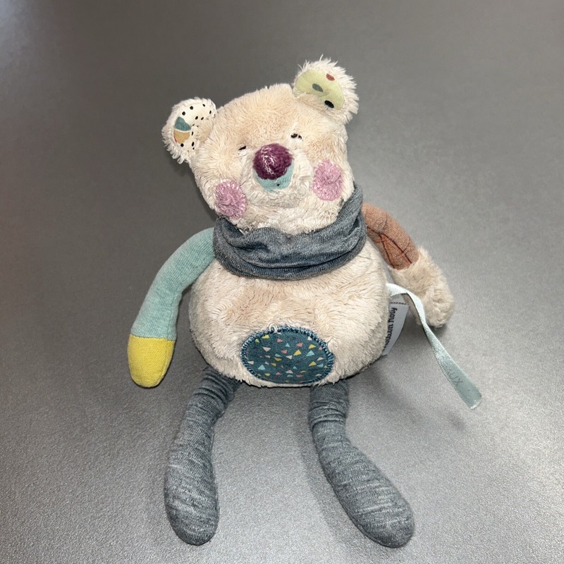 Doudou Peluche Moulin Roty Ours Les Jolis Trop Beaux Beige Bleu  25 Cm D1220