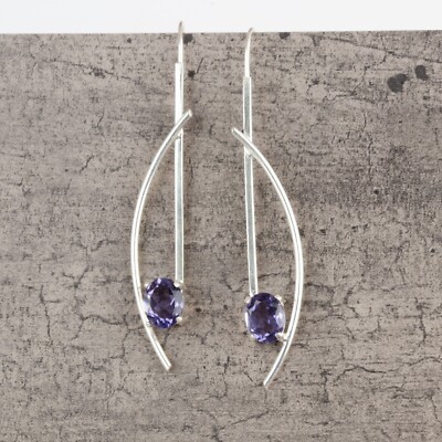 Natural Iolite Gemstone Drop/Dangle Earrings 925 Sterling Silver Indian Jewelry