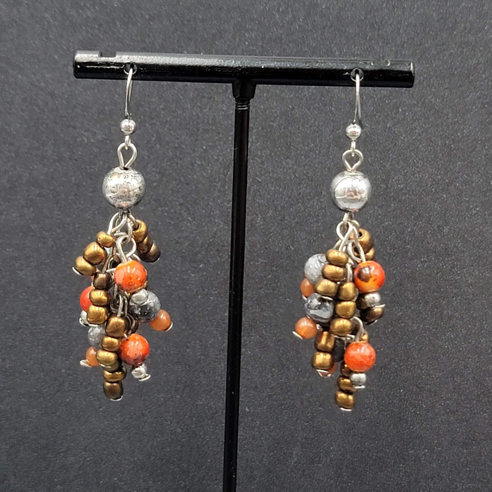 Pierced Earrings Silver tone Multicolor Cluster Pottery