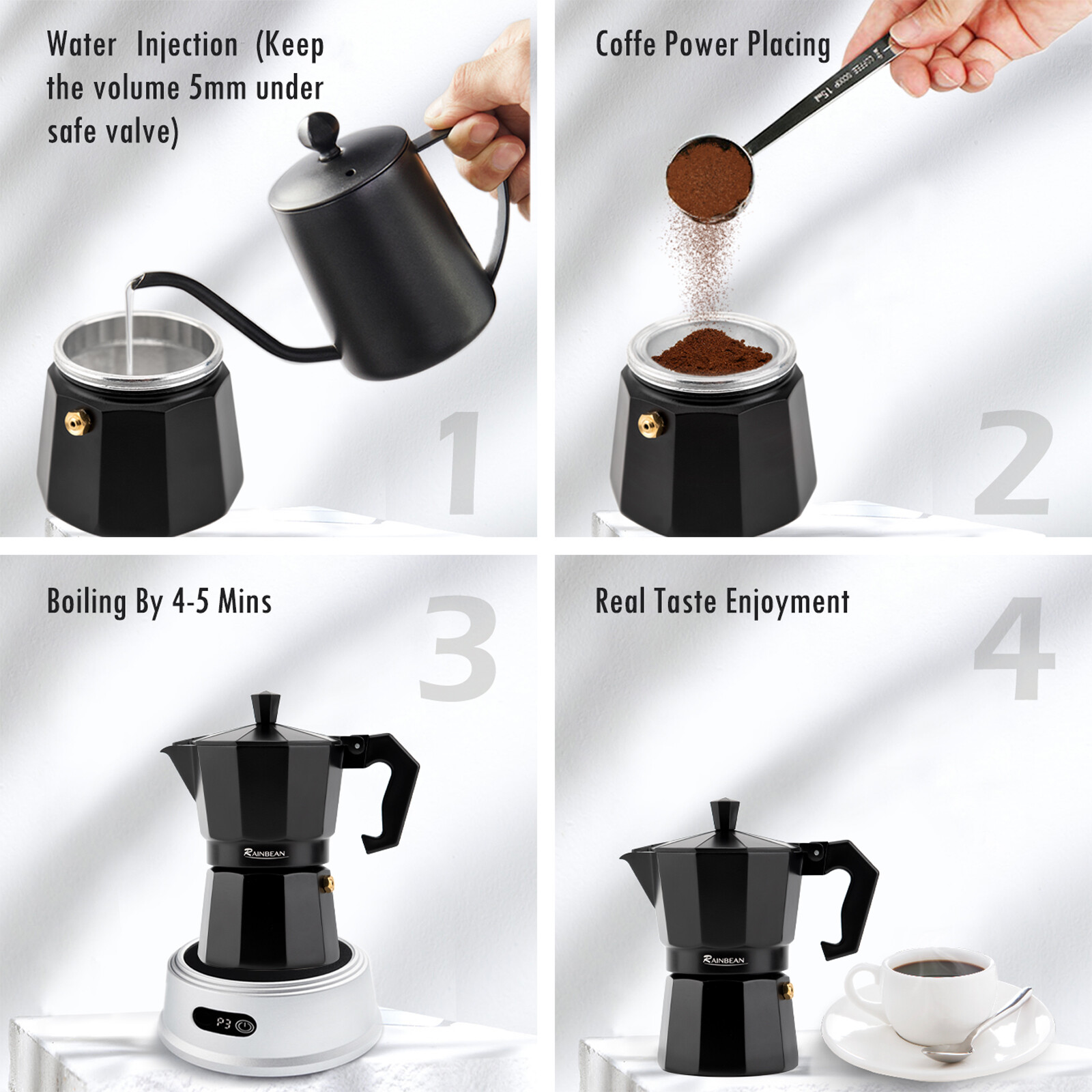Electric Stovetop Espresso Maker 6-Cup Coffee Maker  with 2 Cups Mother's Gift