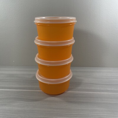 Tupperware Serving / Dip Cups Set of 4, 8oz Orange w/ Sheer Seals New!