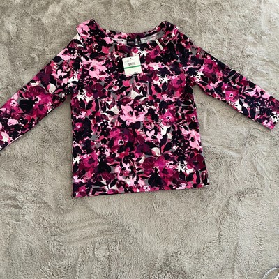 Rafaella Studio Women's Floral Print Top - Size L - Bright Magenta - NWT Career