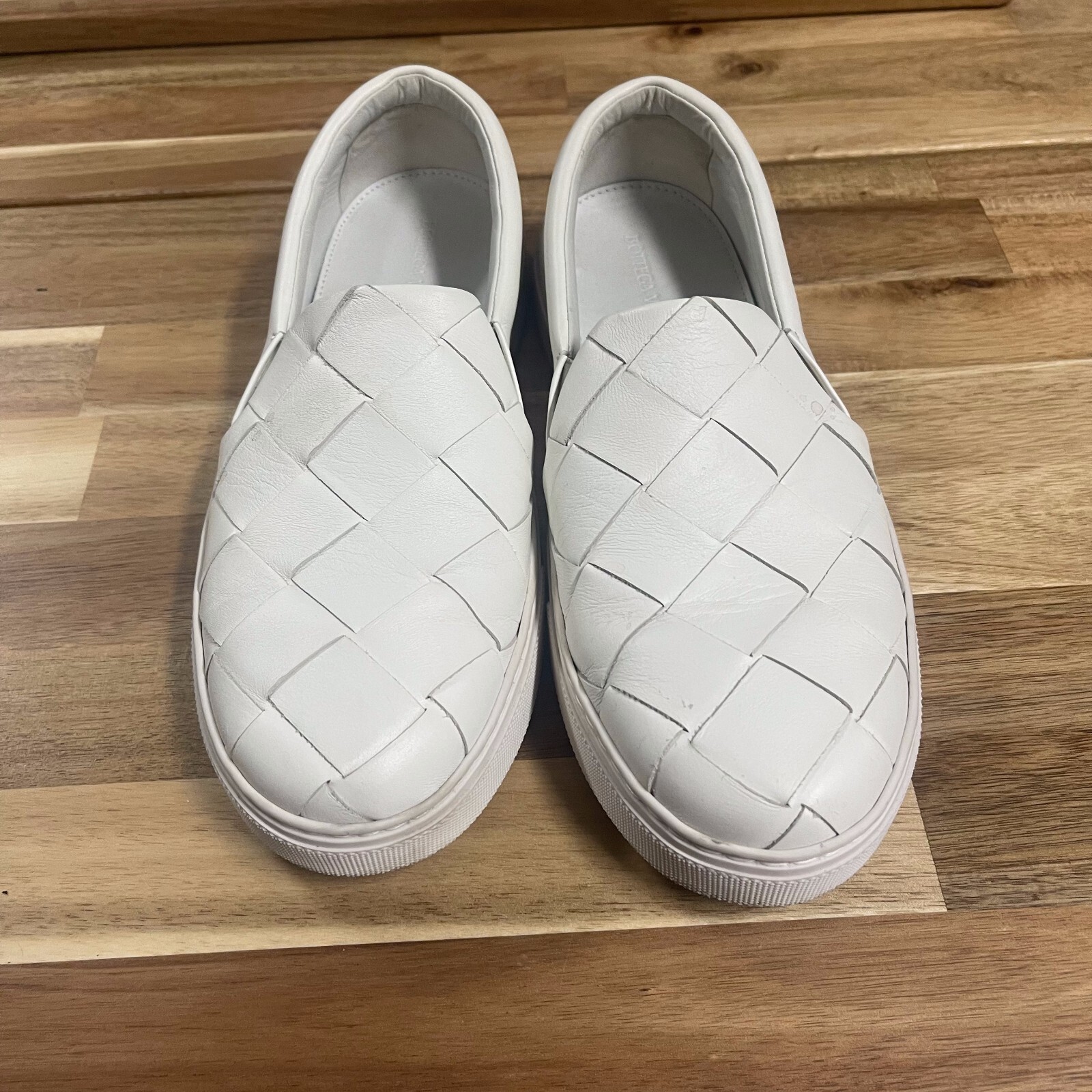 Bottega Veneta White Leather intrecciato Slip on Loafers