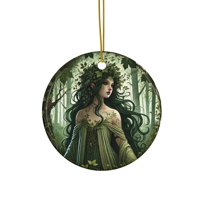 Ceramic Forest Fairy Christmas Ornament - Enchanting Green Woodland Decor