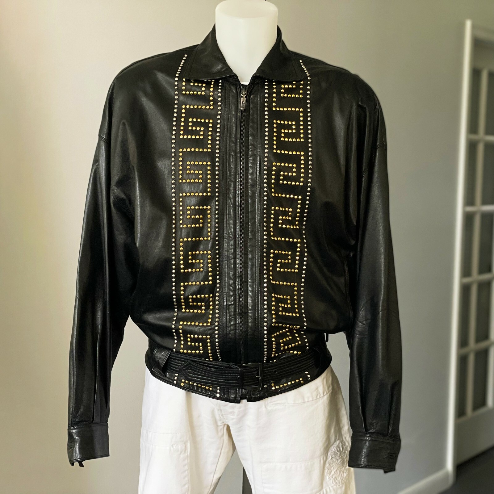 GIANNI VERSACE leather jacket black studded with zip size IT GIANNI VERSACE leather jacket black studded with zip size IT