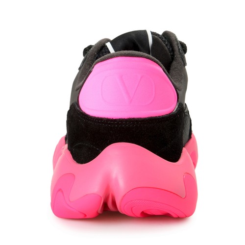 Pre-owned Valentino Garavani Men's Black Bubbleback Mesh And Suede Athletic Sneakers Shoes In Black/pink
