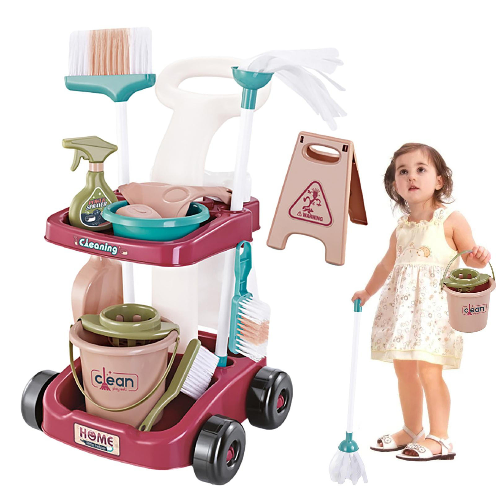 Kids Cleaning Set Toddler Sweeping Pretend Play Toy Broom Mop Gift