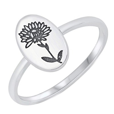 925 Sterling Silver 9mm Flat Oval Disc Dandelion Flower Engraved Ring Size 3-10