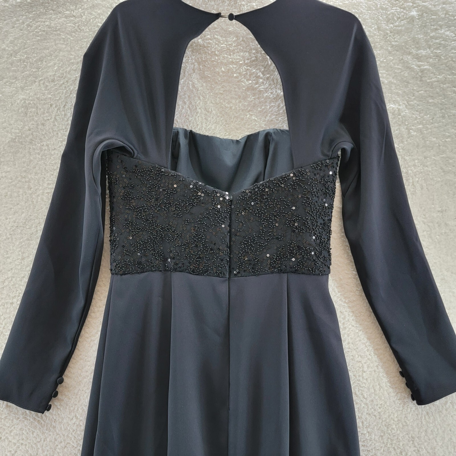 Pre-owned Amsale Stretch Crepe Sequined Bodice Gown Women's 10 Black Square Neck