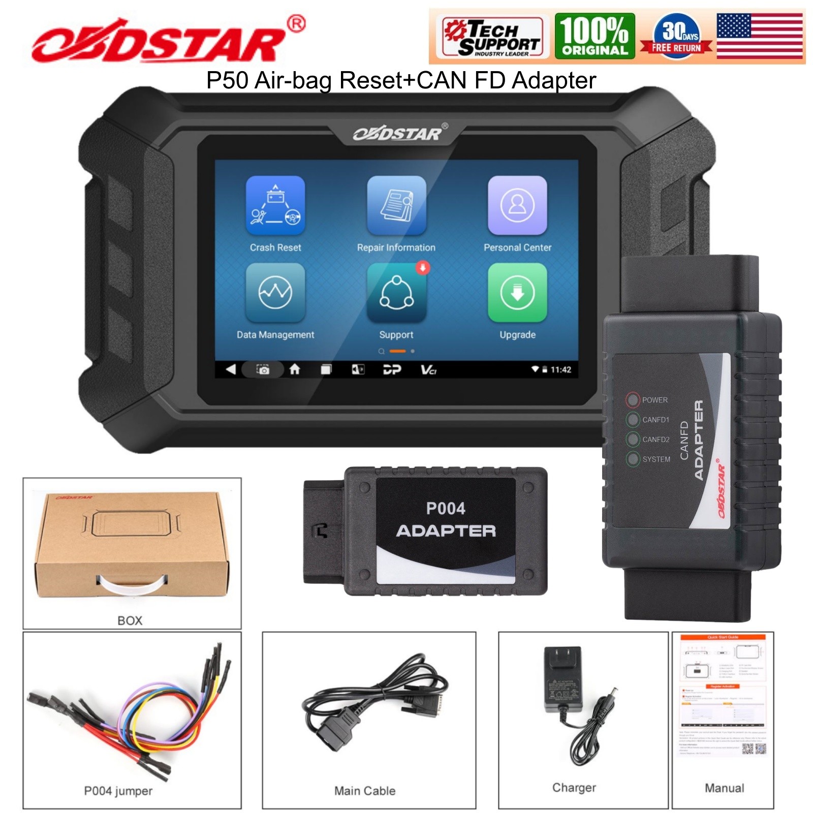 新品未使用 OBDSTAR P50 車両診断ツール CANFDアダプター付 OBDSTAR P50 SRS Reset Tool With CAN FD Adapter Cover 102 Brands