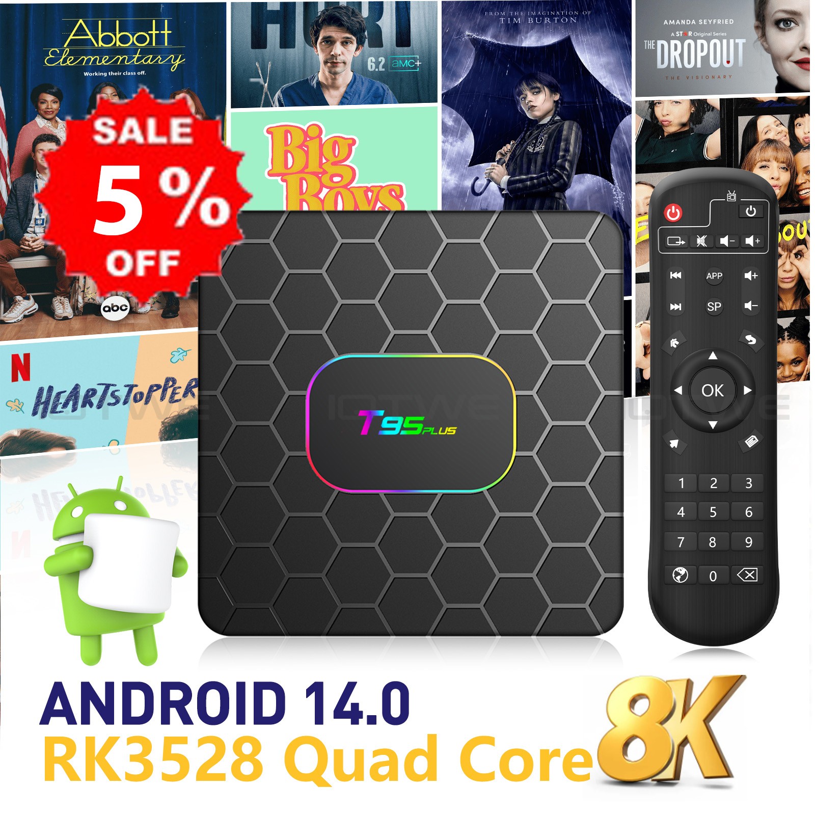 TV Box Android 14.0 H728 4GB/64GB – Supporto 8K, WiFi 6, BT 5.0, USB 3.0, Con Mini Tastiera Wireless