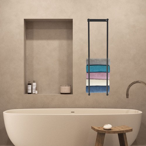 Towel Rack Holder Bathroom Wall Mounted Metal Towel Shelf with Hooks Minimalist
