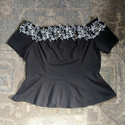 Thalia Sodi Black Embroidered Elastic Waist Lined XXL cold shoulder Elegant 