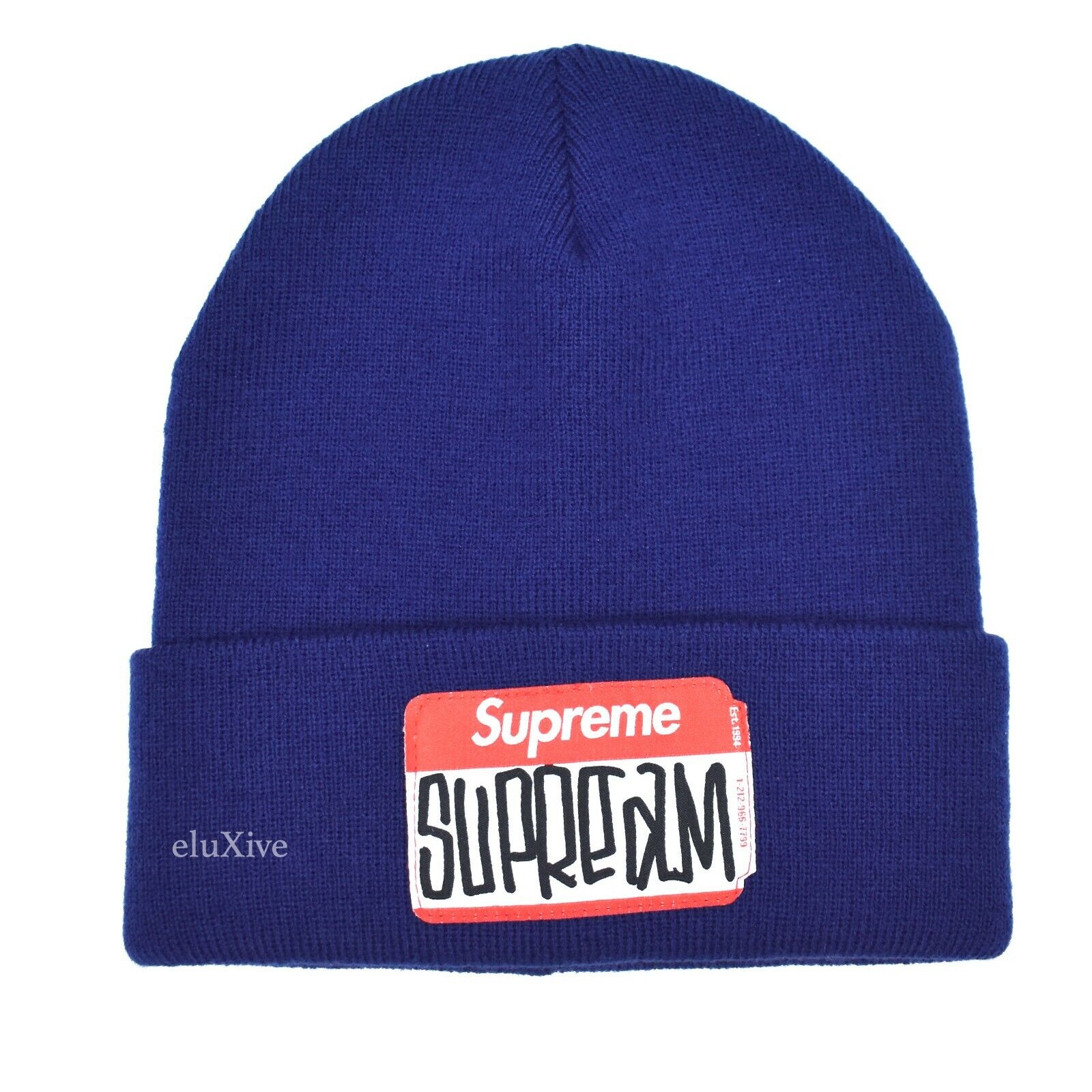 NWT Supreme NY Gonz Name Tag Logo Beanie Navy Blue Hat Cap NWT Supreme NY Gonz Name Tag Logo Beanie Navy Blue Hat Cap