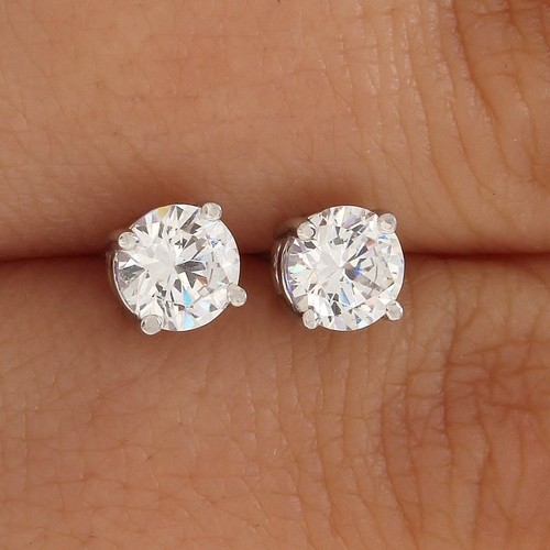 Pre-owned Fancy Special Occasions 2 Ctw Round Earrings Studs Solid 14k White Gold Brilliant Cut Basket Screw Back