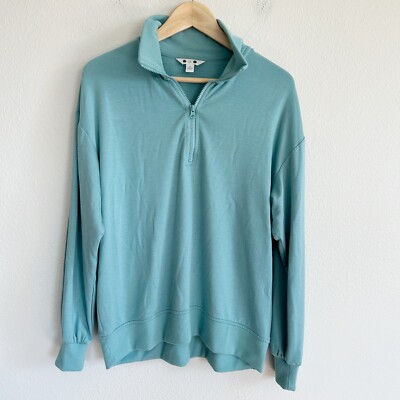 Three Dots 1/4 Zip Pullover Sweatshirt Blue Mockneck Super Soft Womens Sz M