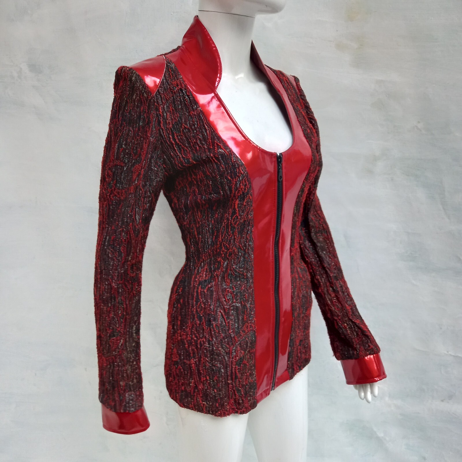Pre-owned Amira Di Transilvania Blazer Woman Jacket Luxury Fashion Brand Italy Black Red Patent Autumn Gift Idea