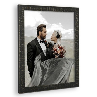 11x14 Distressed Black Rustic Solid Wood Picture Frame Wall Photo Display Decor