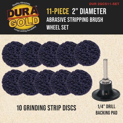 Dura-Gold 11 pc 2" Diameter Abrasive Stripping Brush Wheel Set with Backing Pad