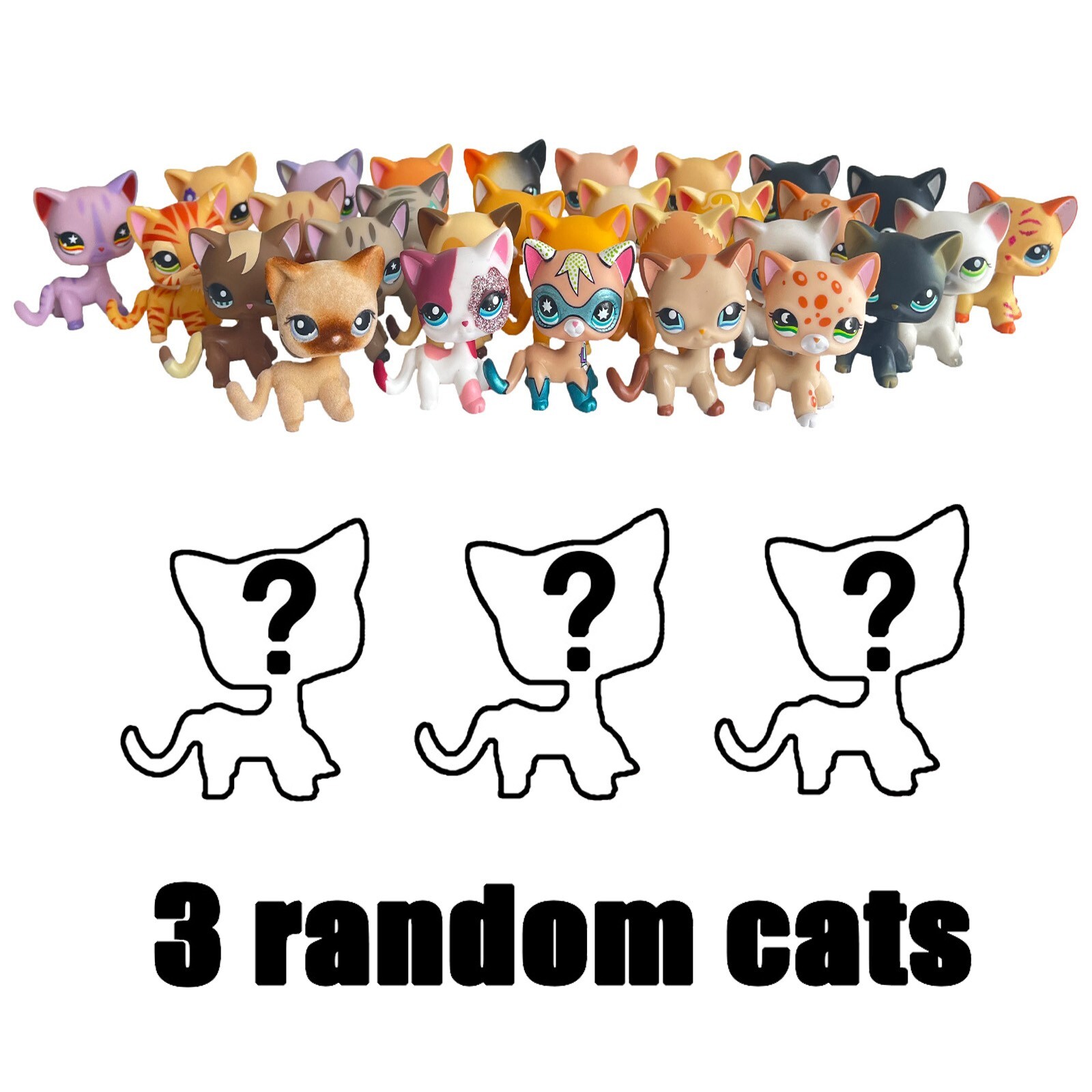 3pcs Littlest pet shop Toys bobble head short hair cats