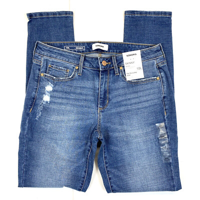 Women's Sonoma Supersoft Stretch Midrise Skinny Jeans Destructed Fresh Blue 10L