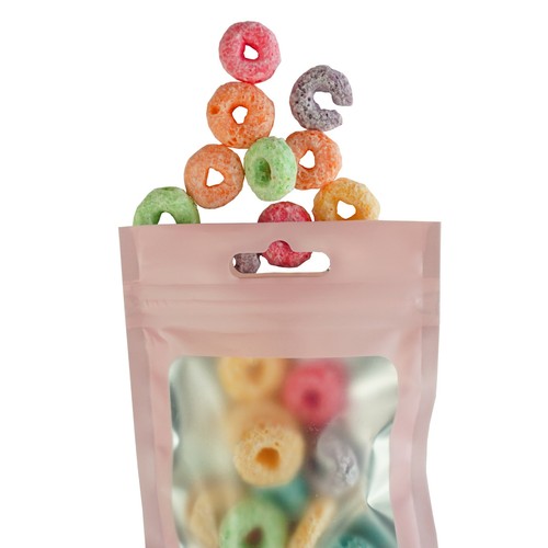 QQ Studio Pink Mylar Bags, Food Safe Matte Packaging Flat Foil Bags with Window