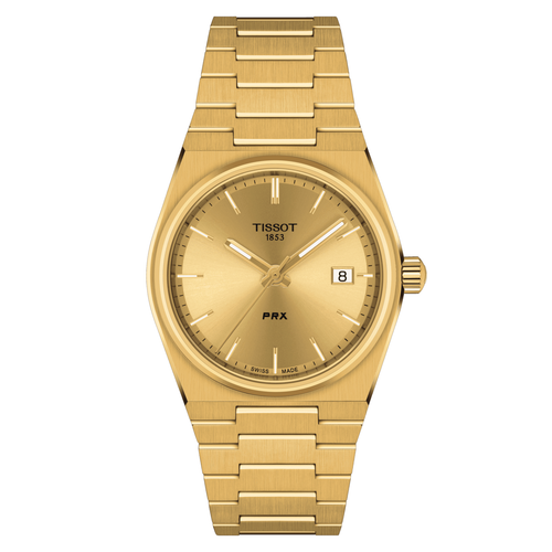 Pre-owned Tissot T1372103302100 Prx 35mm Gold Pvd Steel Bracelet T137.210.33.021.00