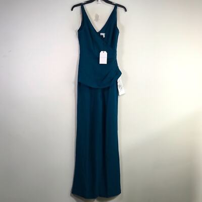 Dress the Population Sam Ruched V-Neck Jumpsuit, Women's Size XS - Peacock Blue