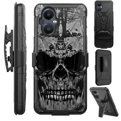 V Holster For OnePlus Nord N20 5G Phone Case kickstand Cover EVIL SKULL GRAY