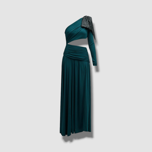 Pre-owned Ronny Kobo $898  Women's Green Dani Cutout One-shoulder Bow Gown Dress Size 2
