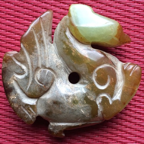 Old Chinese Natural Jade,Carved Hand Made Pendant,Ancient Bird, 55 X 50 X 16 mm.