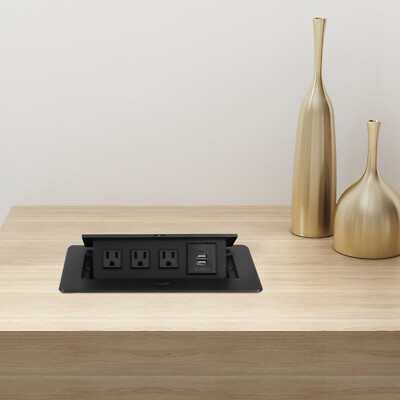 Connection Box Desktop Pop Up Outlet 1Set Socket Jack w/ 3 Outlets & 2 USB Ports