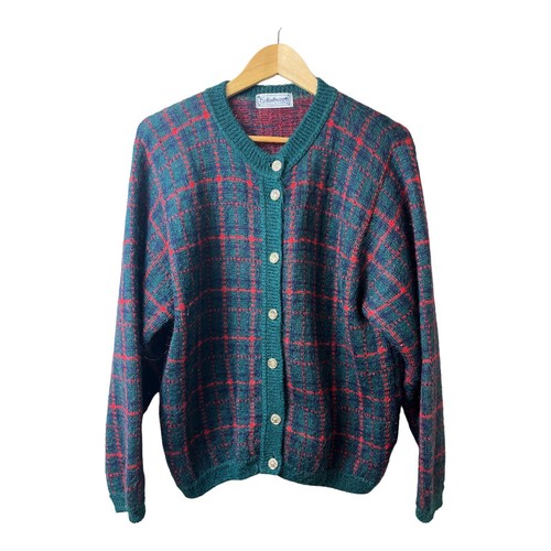 Vintage Edinburgh Christmas Plaid Green Red Mohair Cardigan Vintage Edinburgh Christmas Plaid Green Red Mohair Cardigan