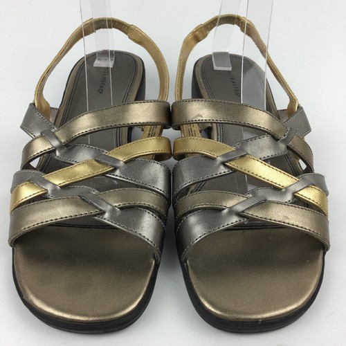 White Stag Womans Sandals Size 8.5 40.5 Norma Gold Pewter Metallic Strappy