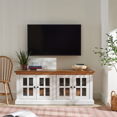 Canton 4- door TV Stand for TV s up to 70 , White/Light Honey Finish